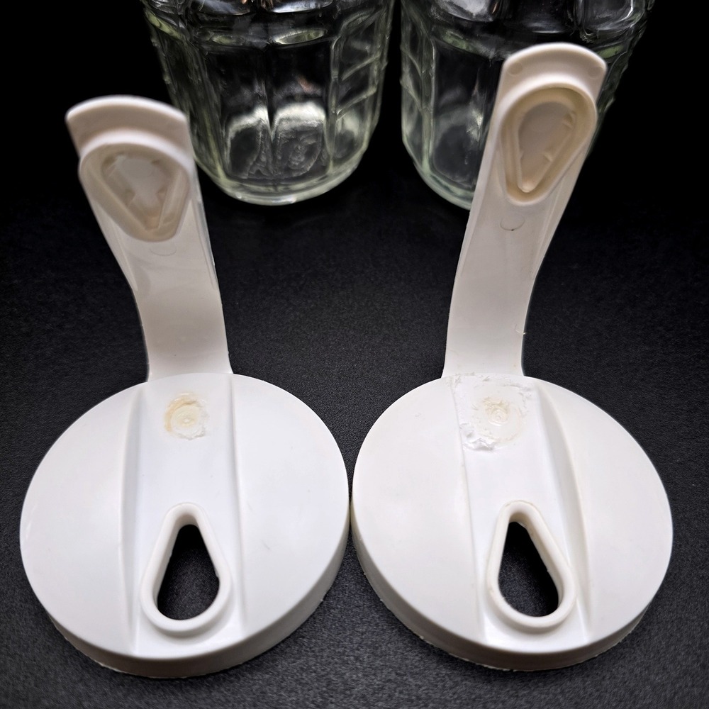 Vintage Good Seasons Glass Salad Dressing Cruet Set of 2 White Flip Top Lids - Picture 11 of 16